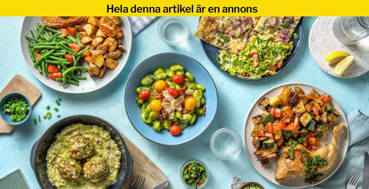 Maträtter på en vit duk.