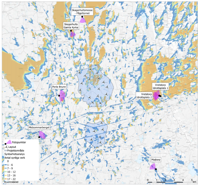 Karta som visar olika platser i en region med höjdpunkter på bland annat 